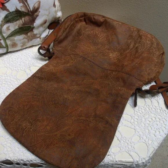 Coldwater Creek Suede Leather Brown Paisley Crossbody Bag - Picture 4 of 10